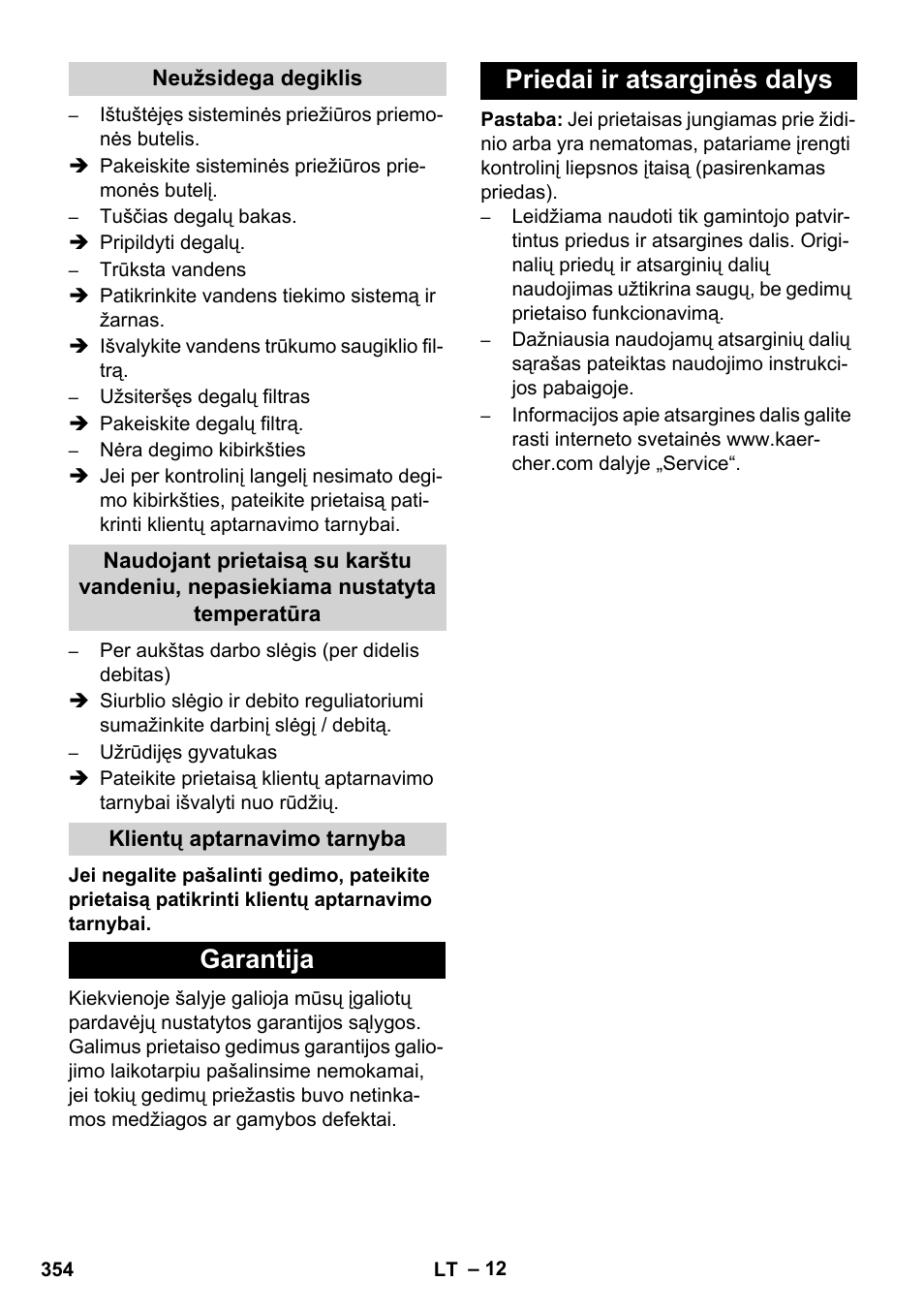 Garantija priedai ir atsarginės dalys | Karcher HDS 11-18 4 S Basic User Manual | Page 354 / 376