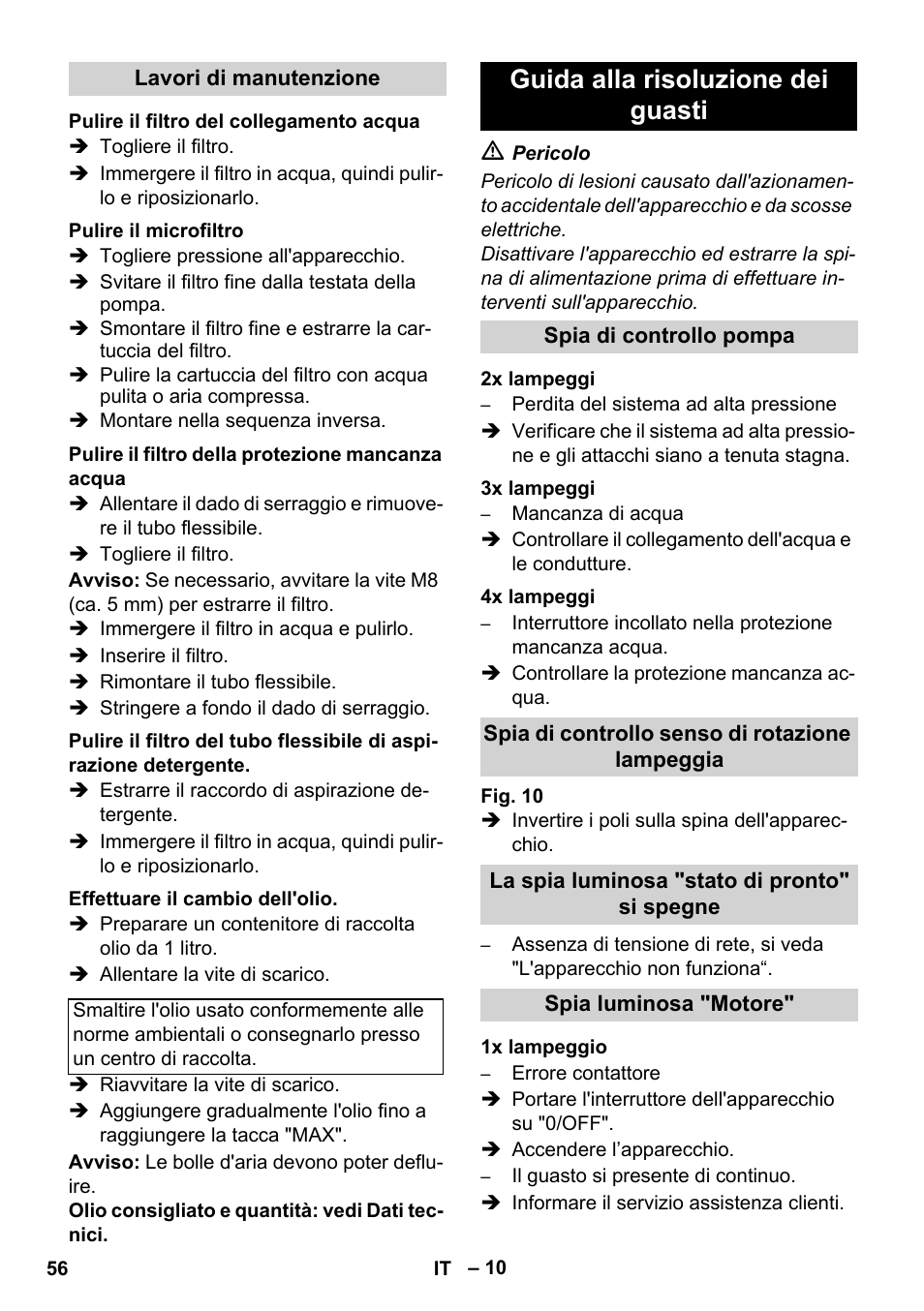 Guida alla risoluzione dei guasti | Karcher HDS 11-18 4 S Basic User Manual | Page 56 / 376