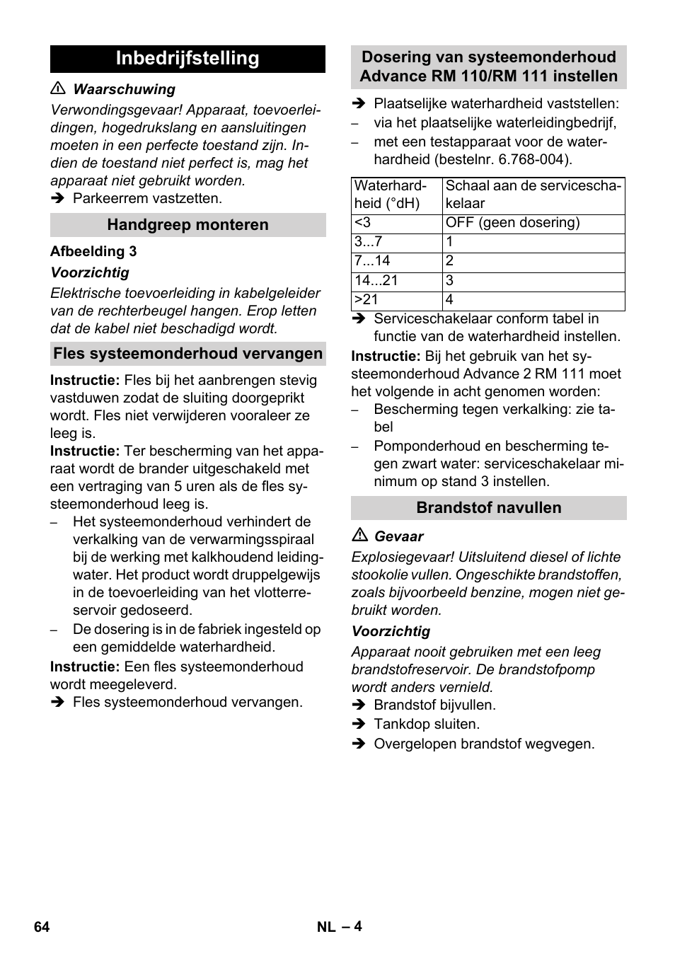 Inbedrijfstelling | Karcher HDS 11-18 4 S Basic User Manual | Page 64 / 376