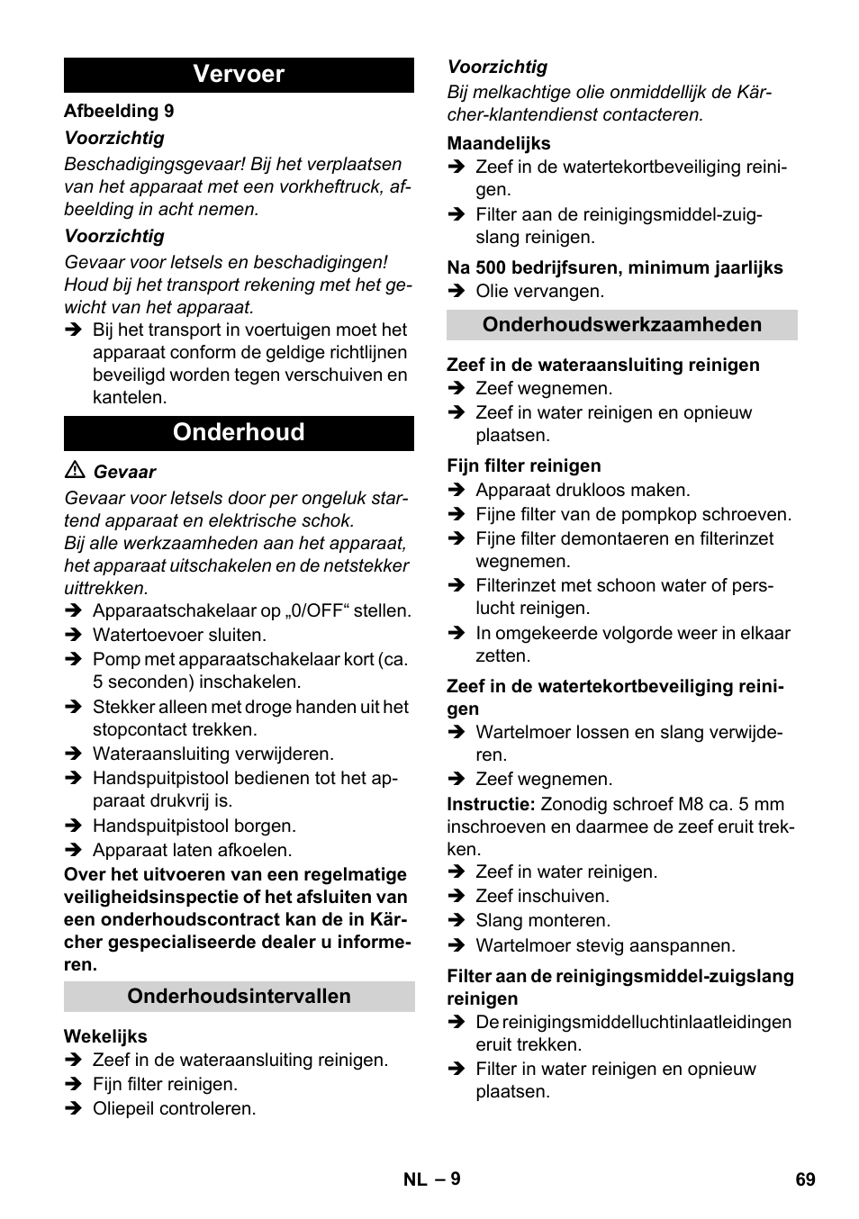 Vervoer onderhoud | Karcher HDS 11-18 4 S Basic User Manual | Page 69 / 376