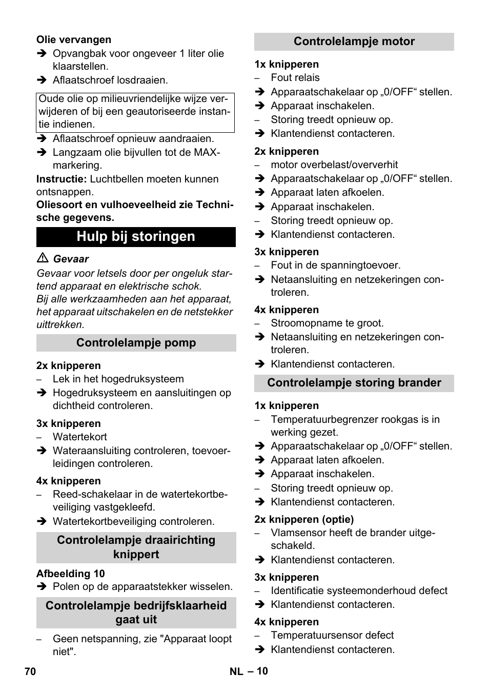 Hulp bij storingen | Karcher HDS 11-18 4 S Basic User Manual | Page 70 / 376