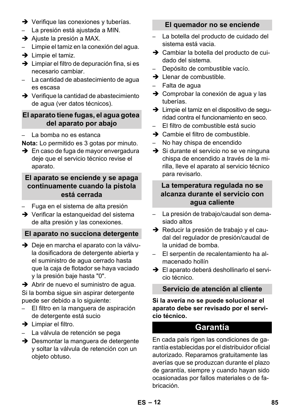 Garantía | Karcher HDS 11-18 4 S Basic User Manual | Page 85 / 376