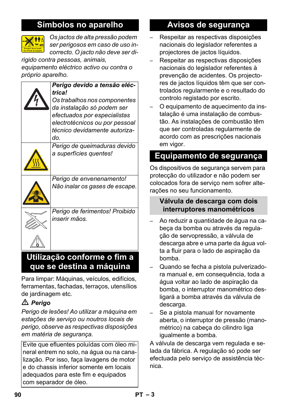 Símbolos no aparelho, Avisos de segurança equipamento de segurança | Karcher HDS 11-18 4 S Basic User Manual | Page 90 / 376