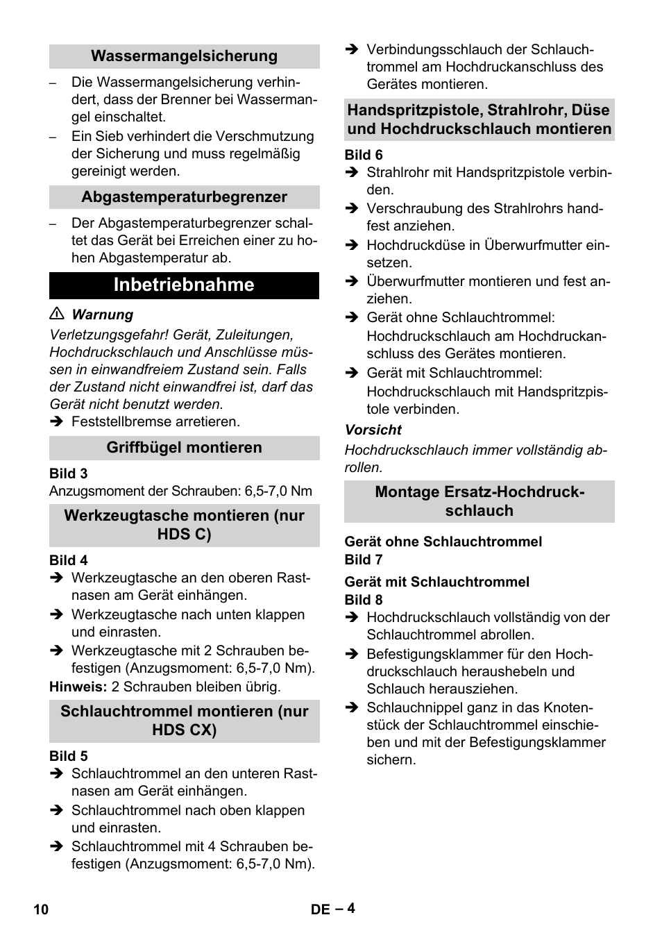 Inbetriebnahme | Karcher HDS 7-16 4C Basic User Manual | Page 10 / 376