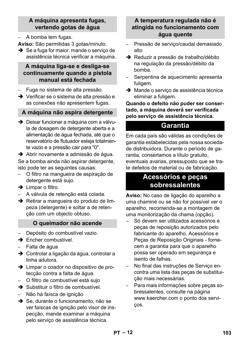 Garantia acessórios e peças sobressalentes | Karcher HDS 7-16 4C Basic User Manual | Page 103 / 376