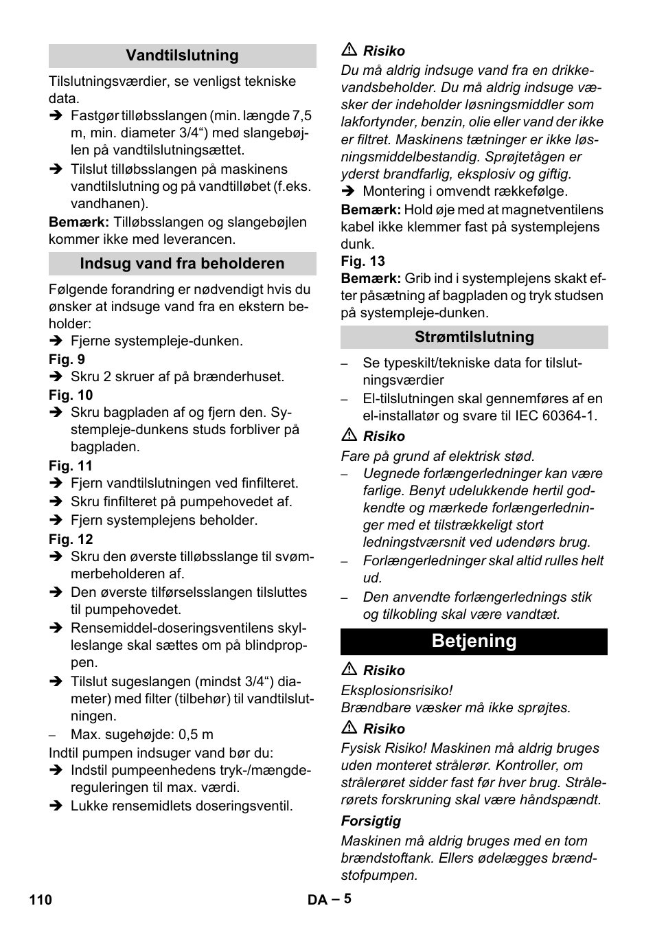 Betjening | Karcher HDS 7-16 4C Basic User Manual | Page 110 / 376