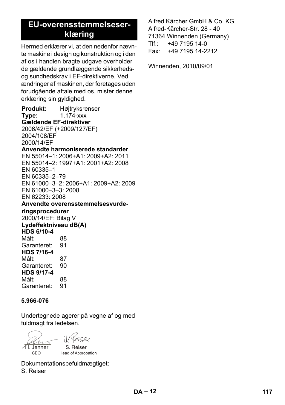 Eu-overensstemmelseser- klæring | Karcher HDS 7-16 4C Basic User Manual | Page 117 / 376