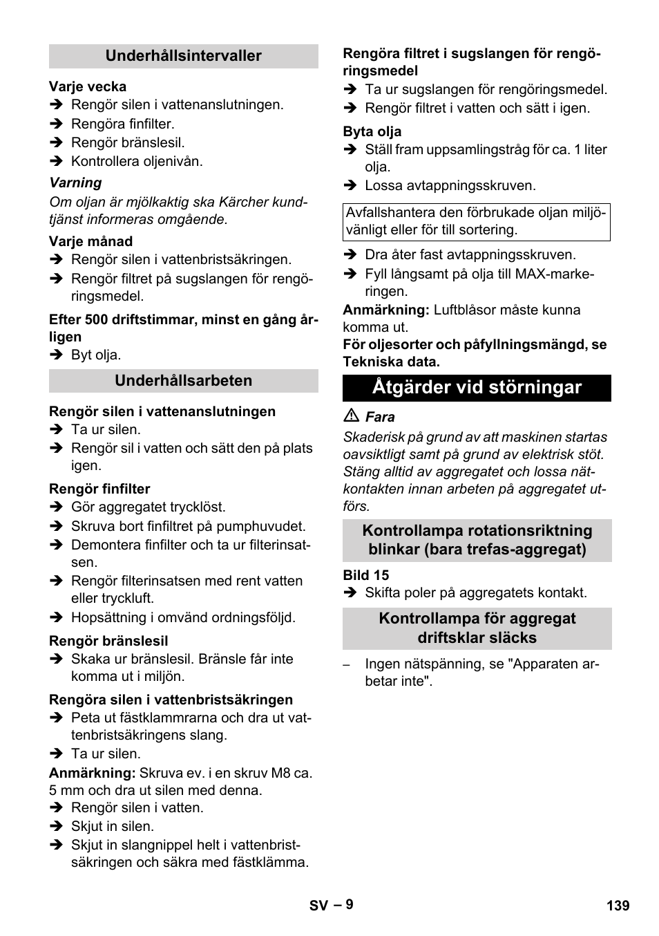 Åtgärder vid störningar | Karcher HDS 7-16 4C Basic User Manual | Page 139 / 376