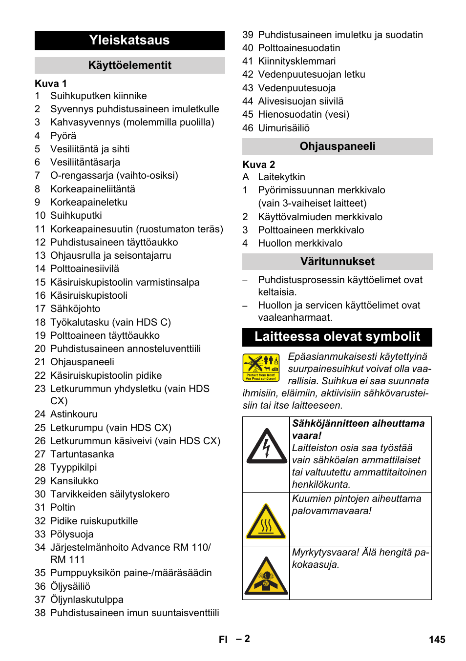 Yleiskatsaus, Laitteessa olevat symbolit | Karcher HDS 7-16 4C Basic User Manual | Page 145 / 376