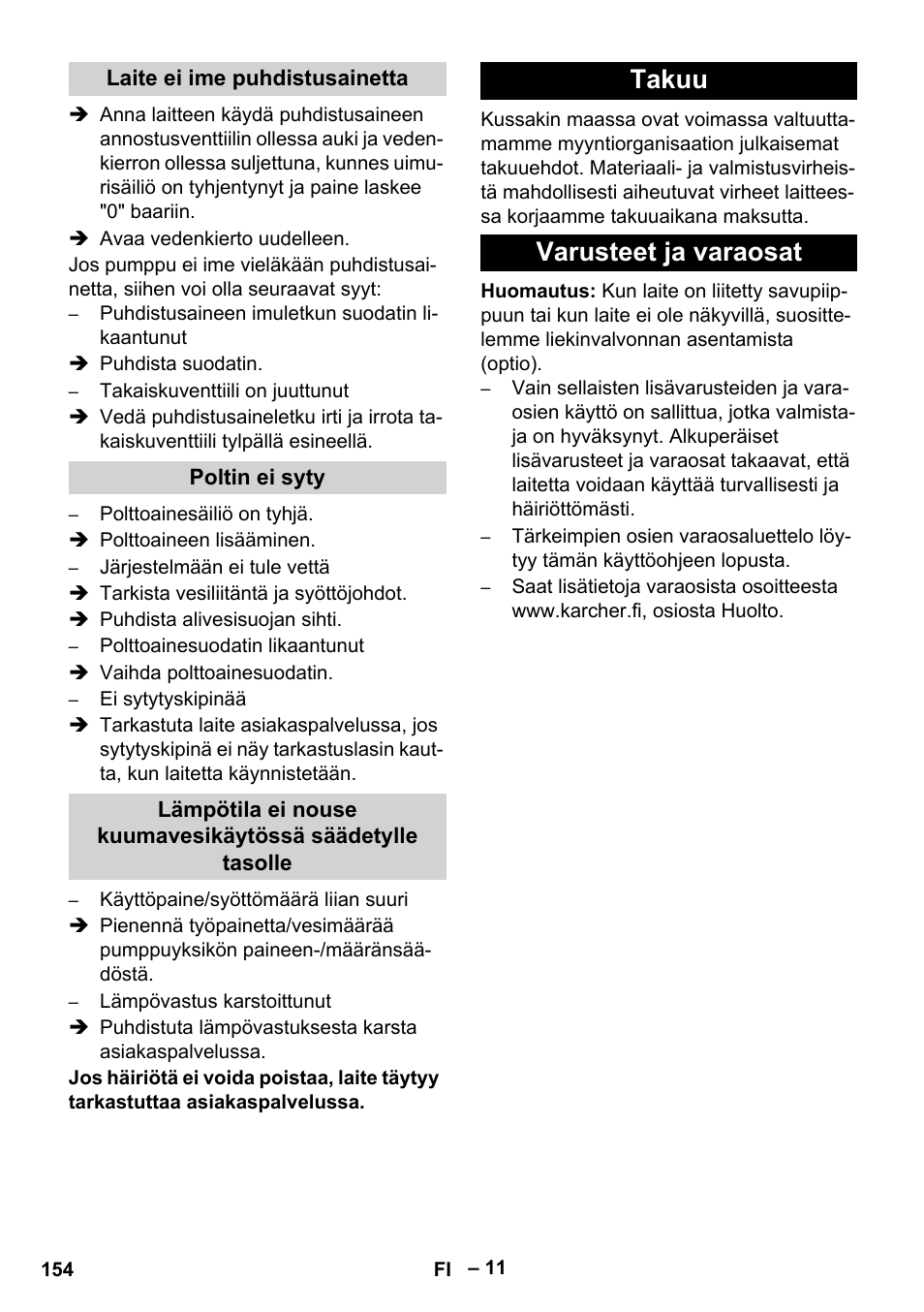 Takuu varusteet ja varaosat | Karcher HDS 7-16 4C Basic User Manual | Page 154 / 376