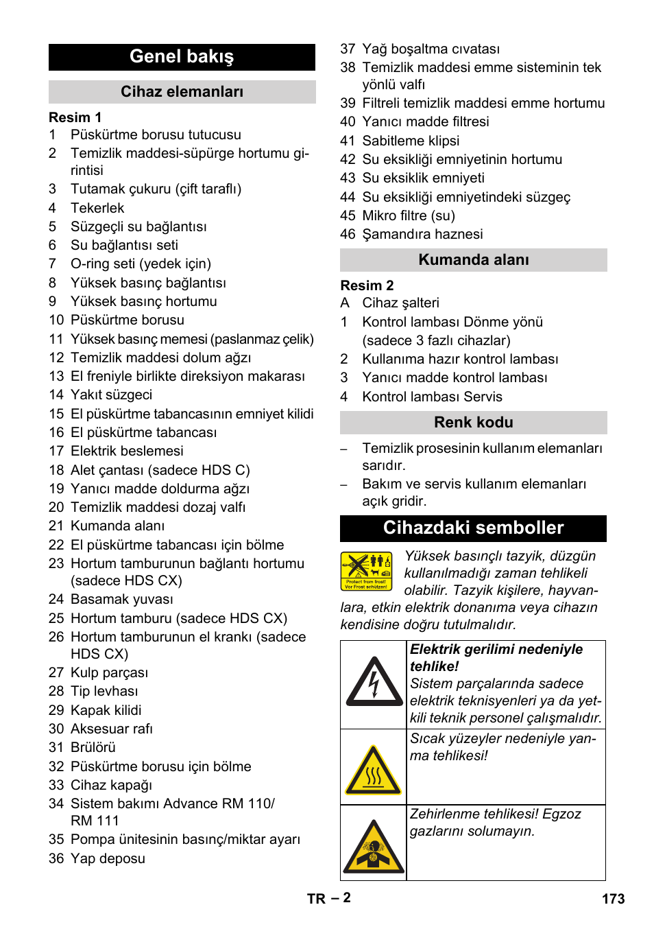 Genel bakış, Cihazdaki semboller | Karcher HDS 7-16 4C Basic User Manual | Page 173 / 376