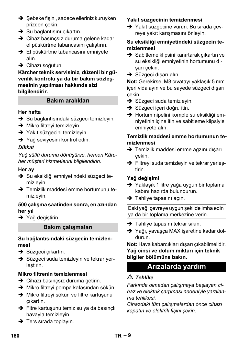 Arızalarda yardım | Karcher HDS 7-16 4C Basic User Manual | Page 180 / 376