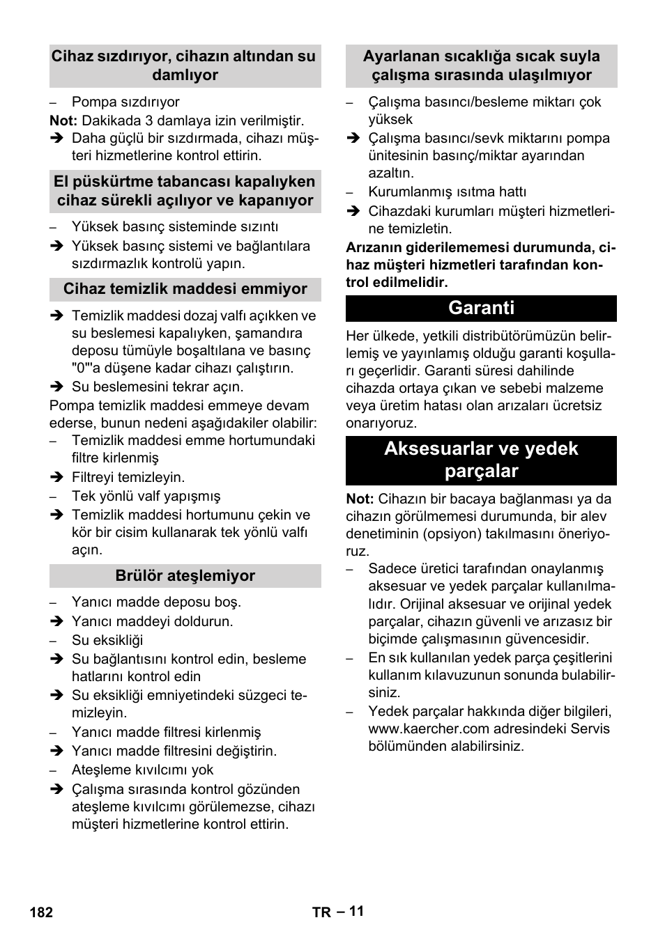 Garanti aksesuarlar ve yedek parçalar | Karcher HDS 7-16 4C Basic User Manual | Page 182 / 376