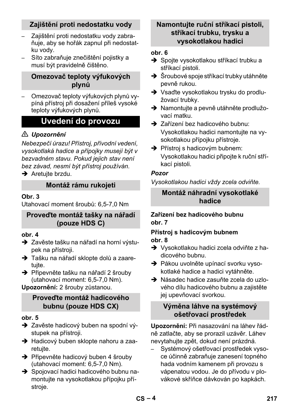 Uvedení do provozu | Karcher HDS 7-16 4C Basic User Manual | Page 217 / 376