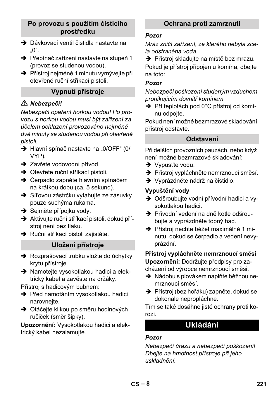 Ukládání | Karcher HDS 7-16 4C Basic User Manual | Page 221 / 376