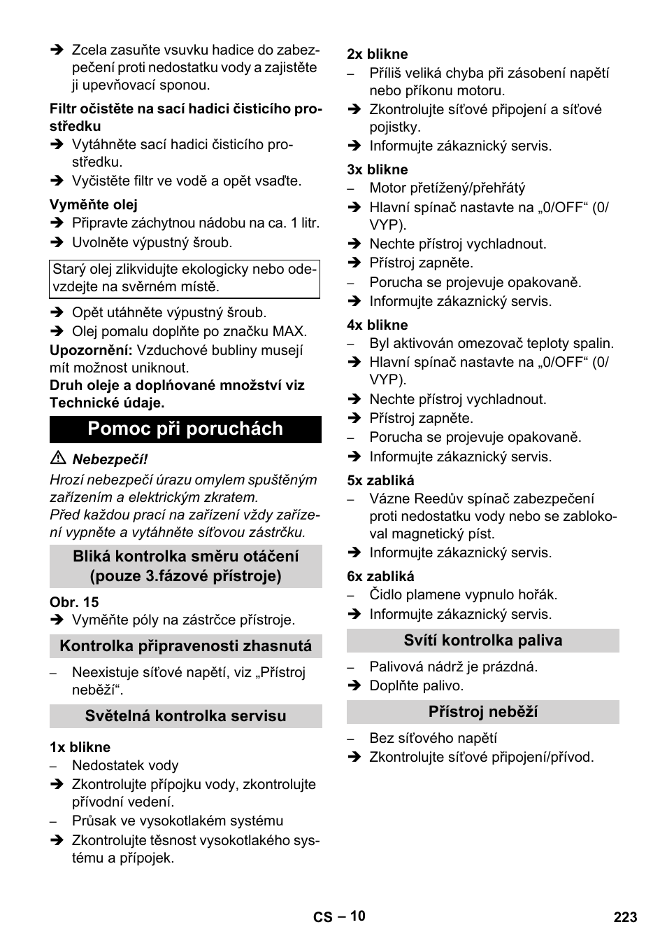 Pomoc při poruchách | Karcher HDS 7-16 4C Basic User Manual | Page 223 / 376