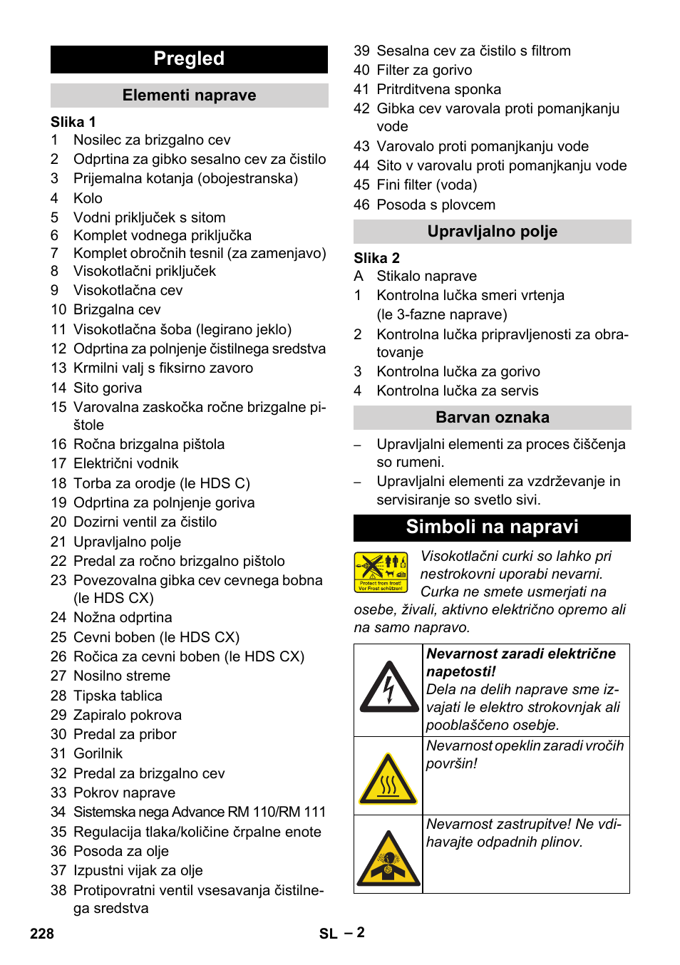 Pregled, Simboli na napravi | Karcher HDS 7-16 4C Basic User Manual | Page 228 / 376