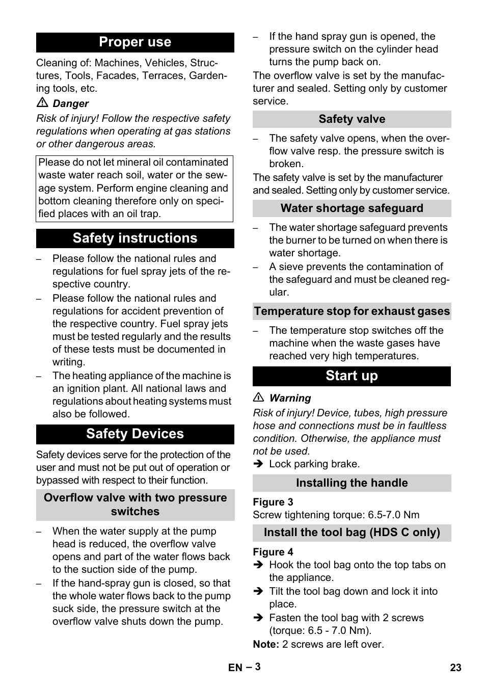 Proper use, Safety instructions safety devices, Start up | Karcher HDS 7-16 4C Basic User Manual | Page 23 / 376