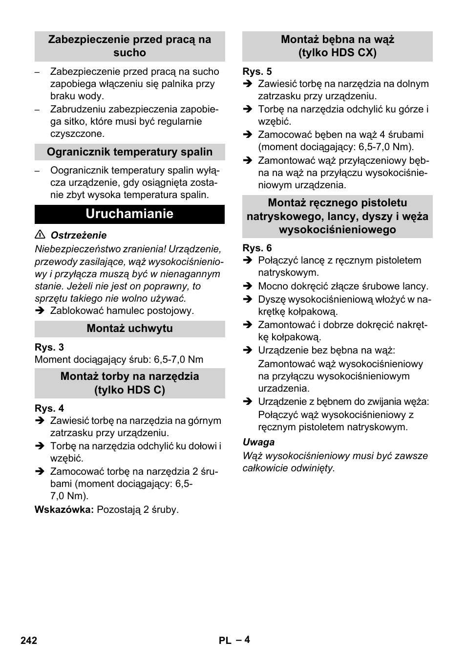 Uruchamianie | Karcher HDS 7-16 4C Basic User Manual | Page 242 / 376