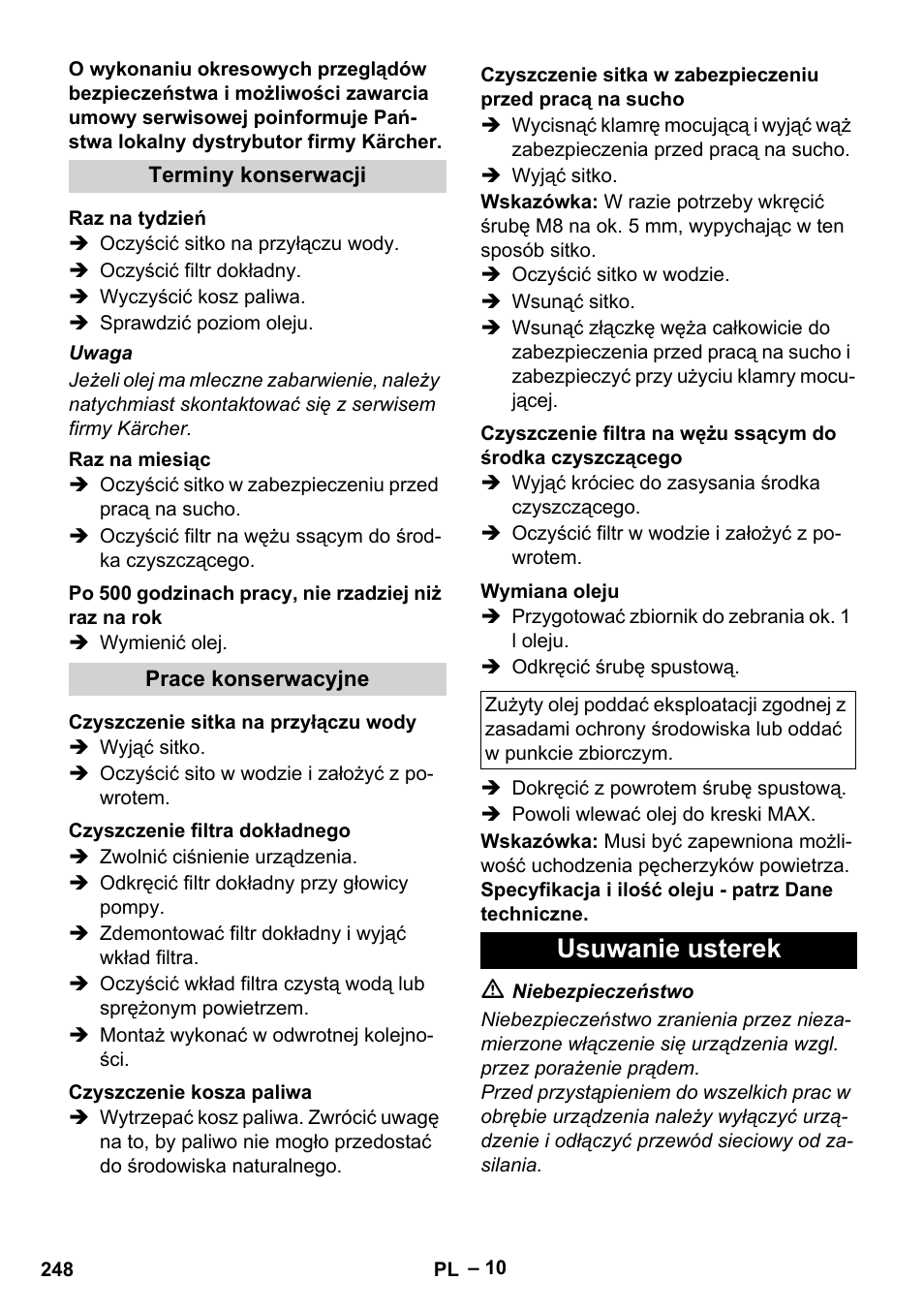 Usuwanie usterek | Karcher HDS 7-16 4C Basic User Manual | Page 248 / 376