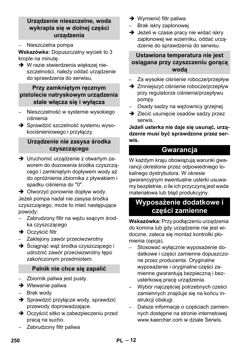 Gwarancja wyposażenie dodatkowe i części zamienne | Karcher HDS 7-16 4C Basic User Manual | Page 250 / 376