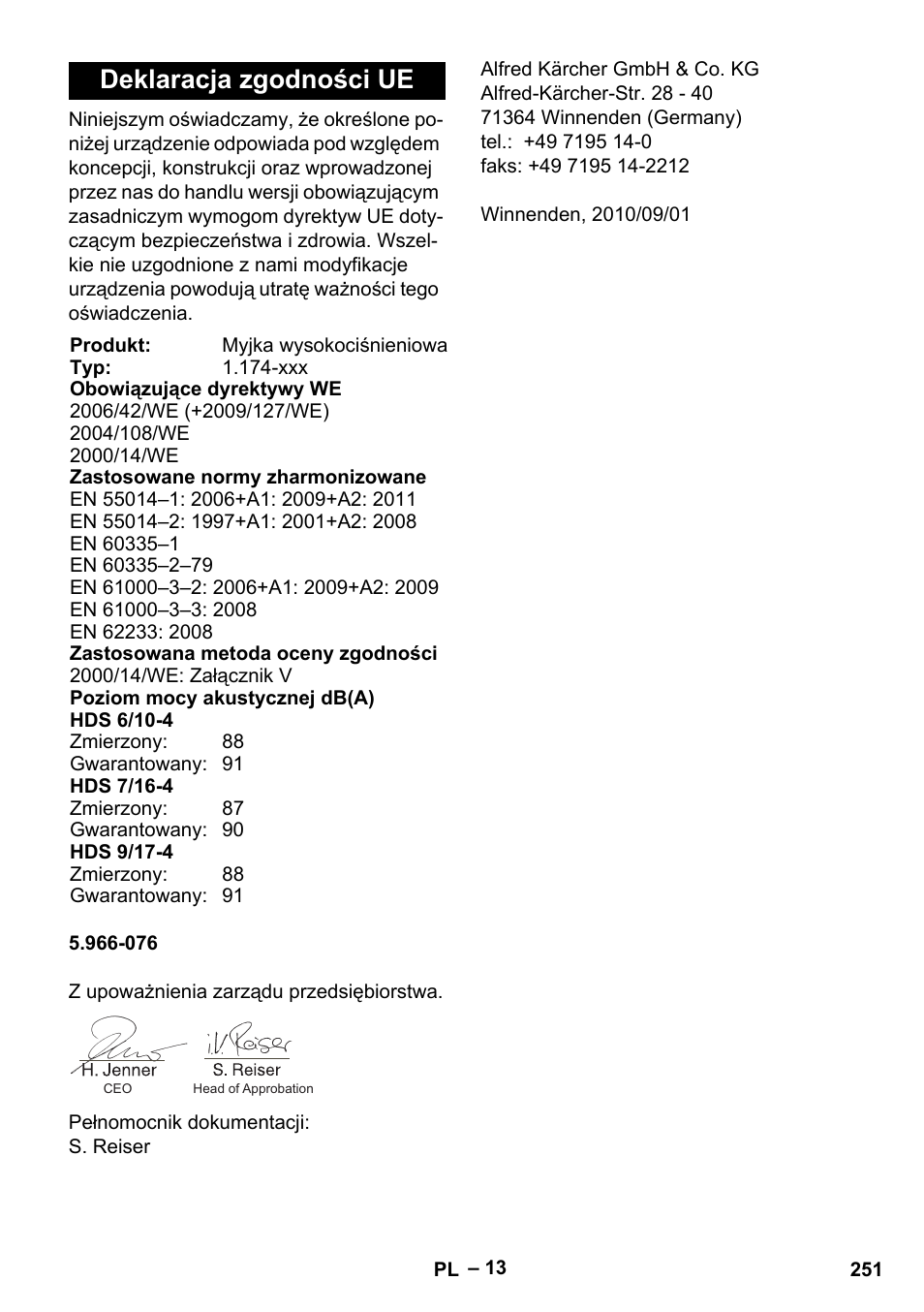 Deklaracja zgodności ue | Karcher HDS 7-16 4C Basic User Manual | Page 251 / 376