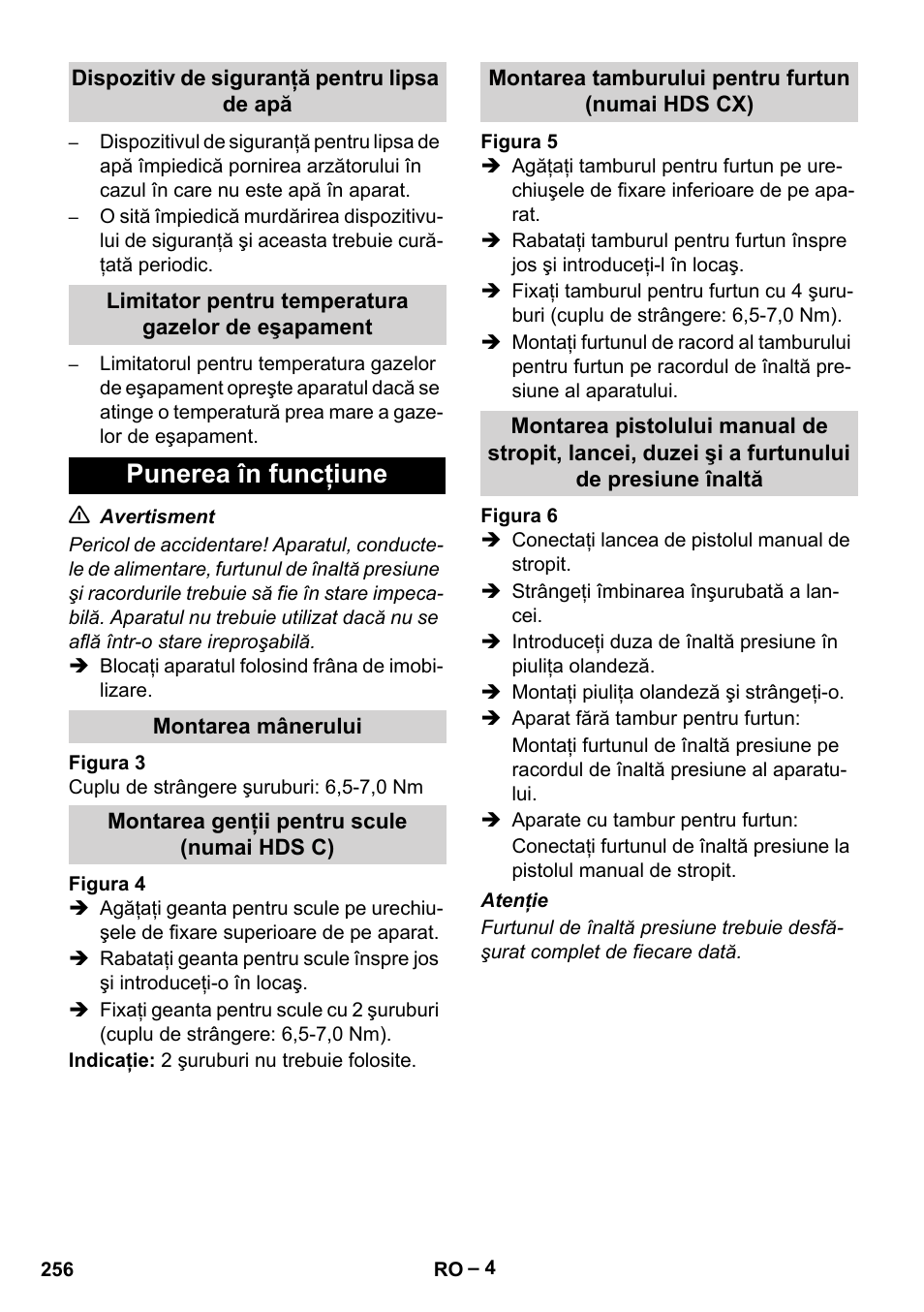 Punerea în funcţiune | Karcher HDS 7-16 4C Basic User Manual | Page 256 / 376