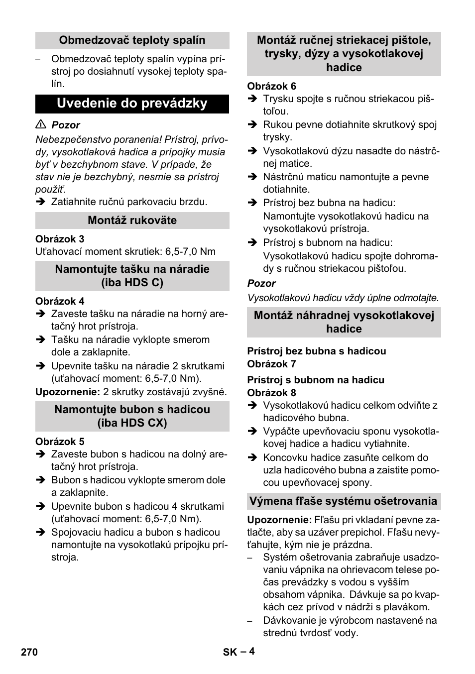 Uvedenie do prevádzky | Karcher HDS 7-16 4C Basic User Manual | Page 270 / 376