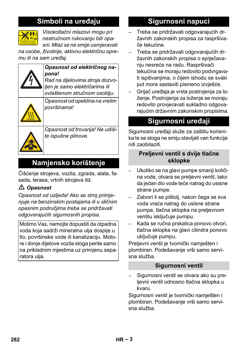 Simboli na uređaju, Namjensko korištenje, Sigurnosni napuci sigurnosni uređaji | Karcher HDS 7-16 4C Basic User Manual | Page 282 / 376