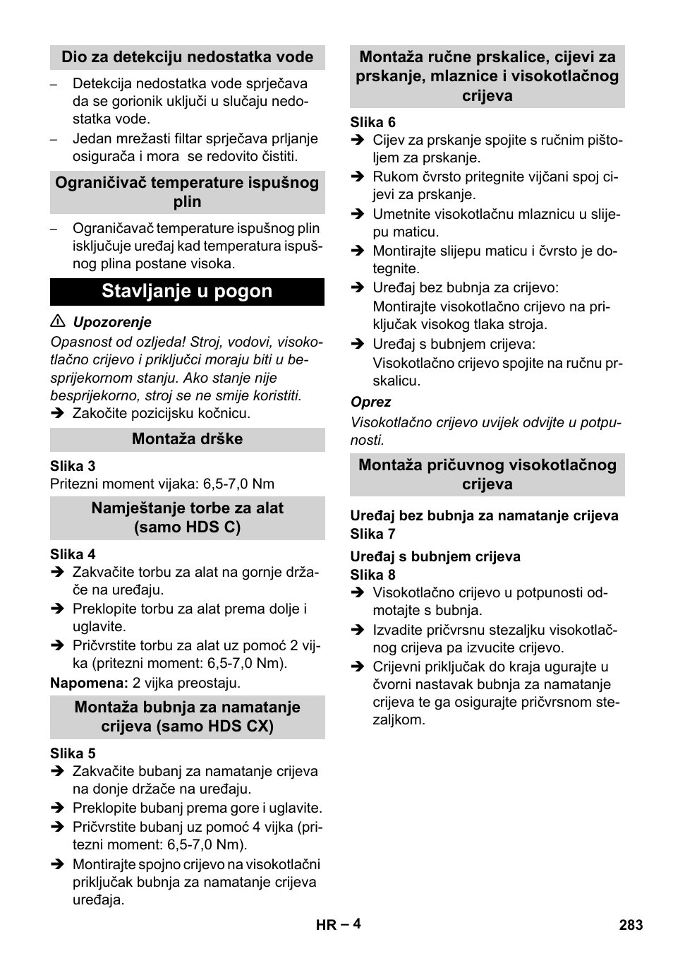 Stavljanje u pogon | Karcher HDS 7-16 4C Basic User Manual | Page 283 / 376