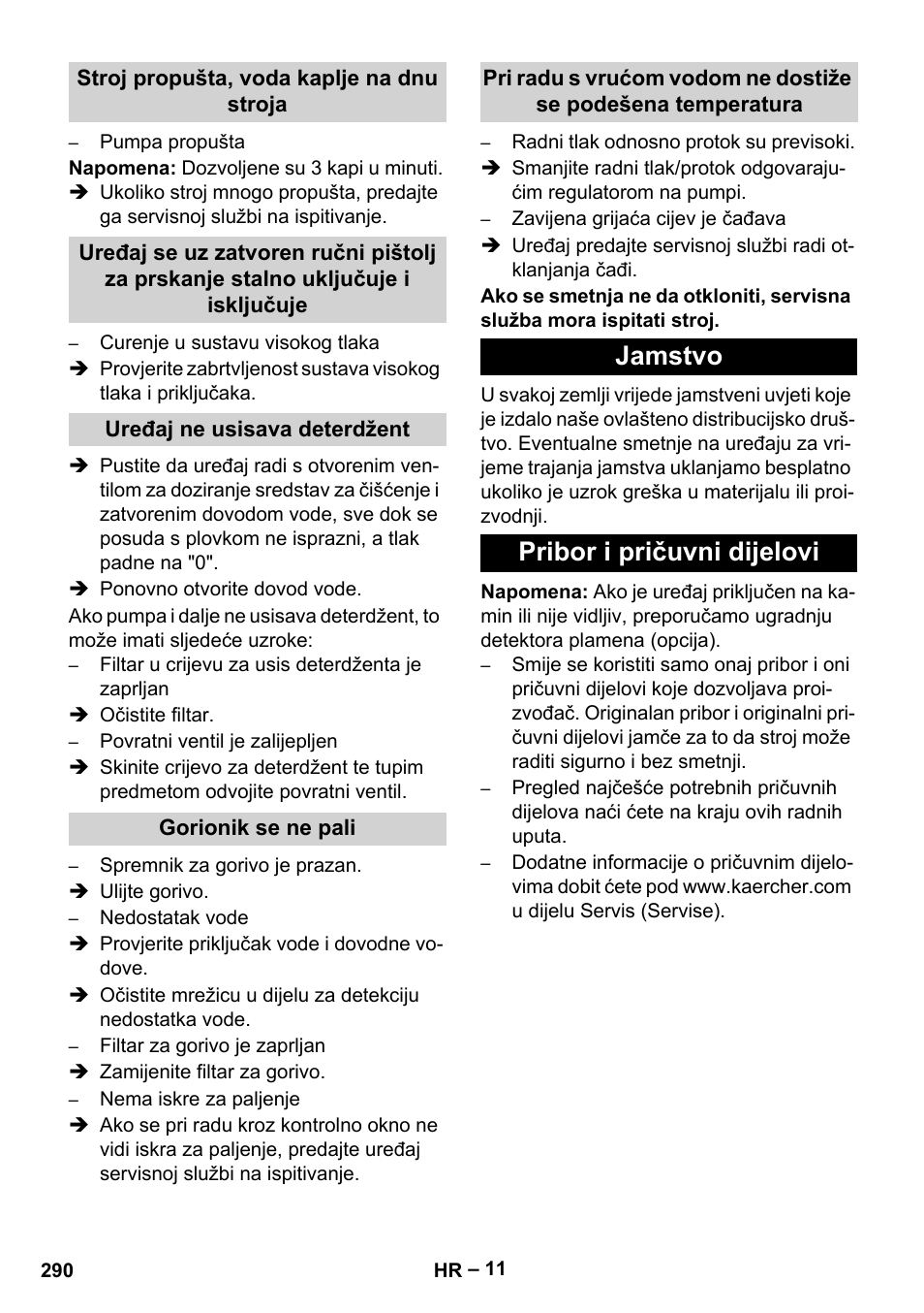 Jamstvo pribor i pričuvni dijelovi | Karcher HDS 7-16 4C Basic User Manual | Page 290 / 376