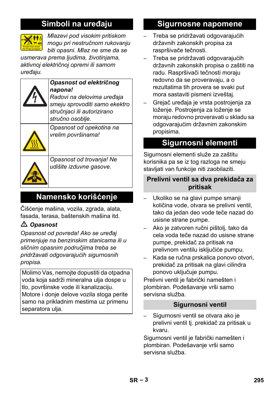 Simboli na uređaju, Namensko korišćenje, Sigurnosne napomene sigurnosni elementi | Karcher HDS 7-16 4C Basic User Manual | Page 295 / 376