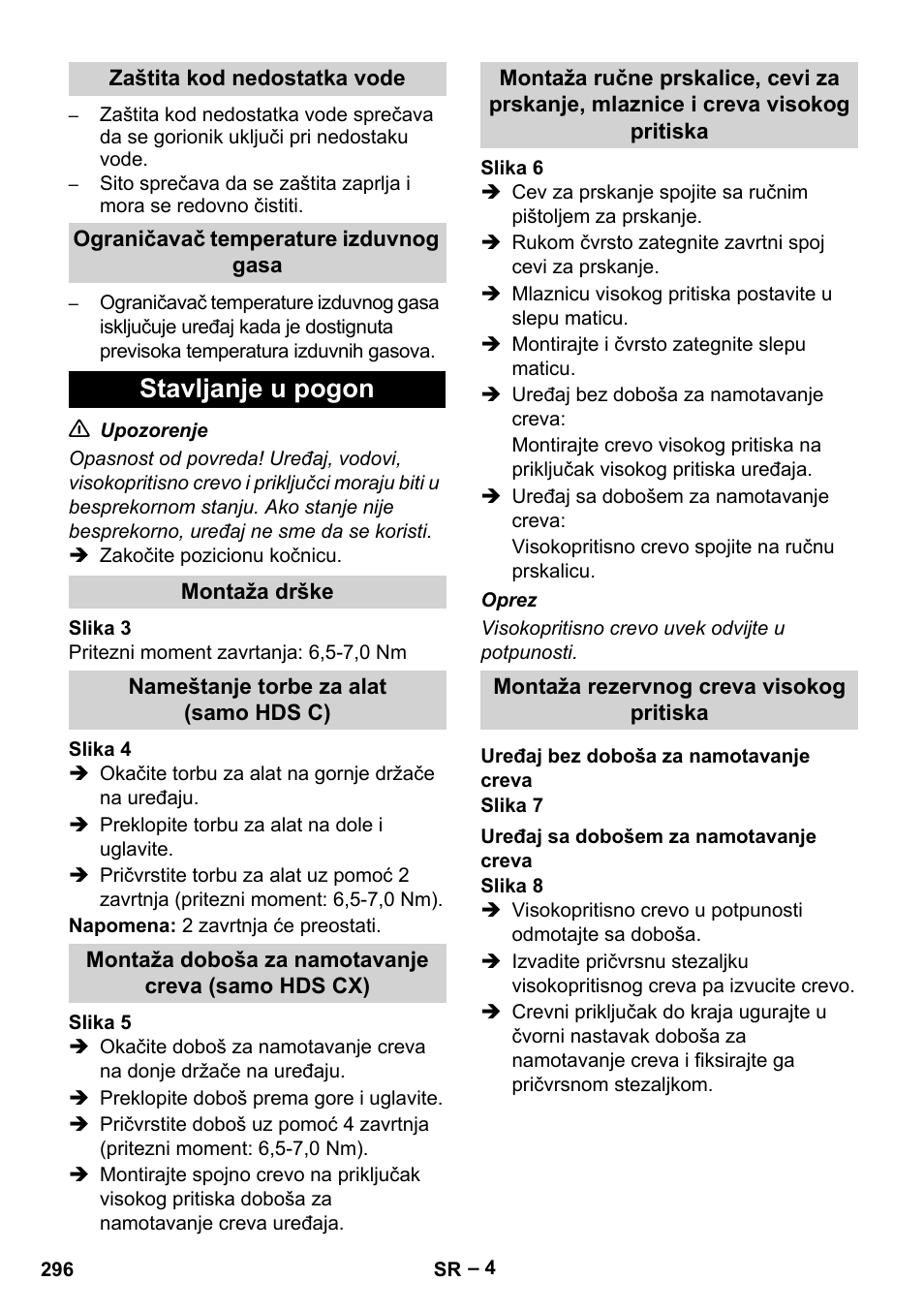 Stavljanje u pogon | Karcher HDS 7-16 4C Basic User Manual | Page 296 / 376