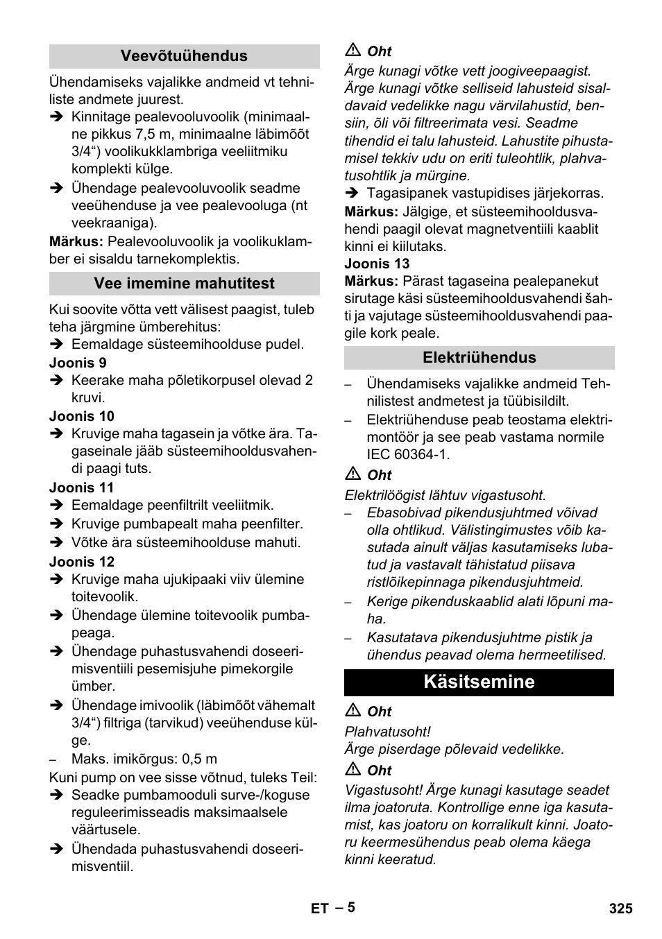 Käsitsemine | Karcher HDS 7-16 4C Basic User Manual | Page 325 / 376