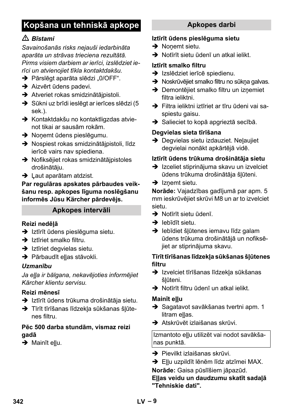 Kopšana un tehniskā apkope | Karcher HDS 7-16 4C Basic User Manual | Page 342 / 376