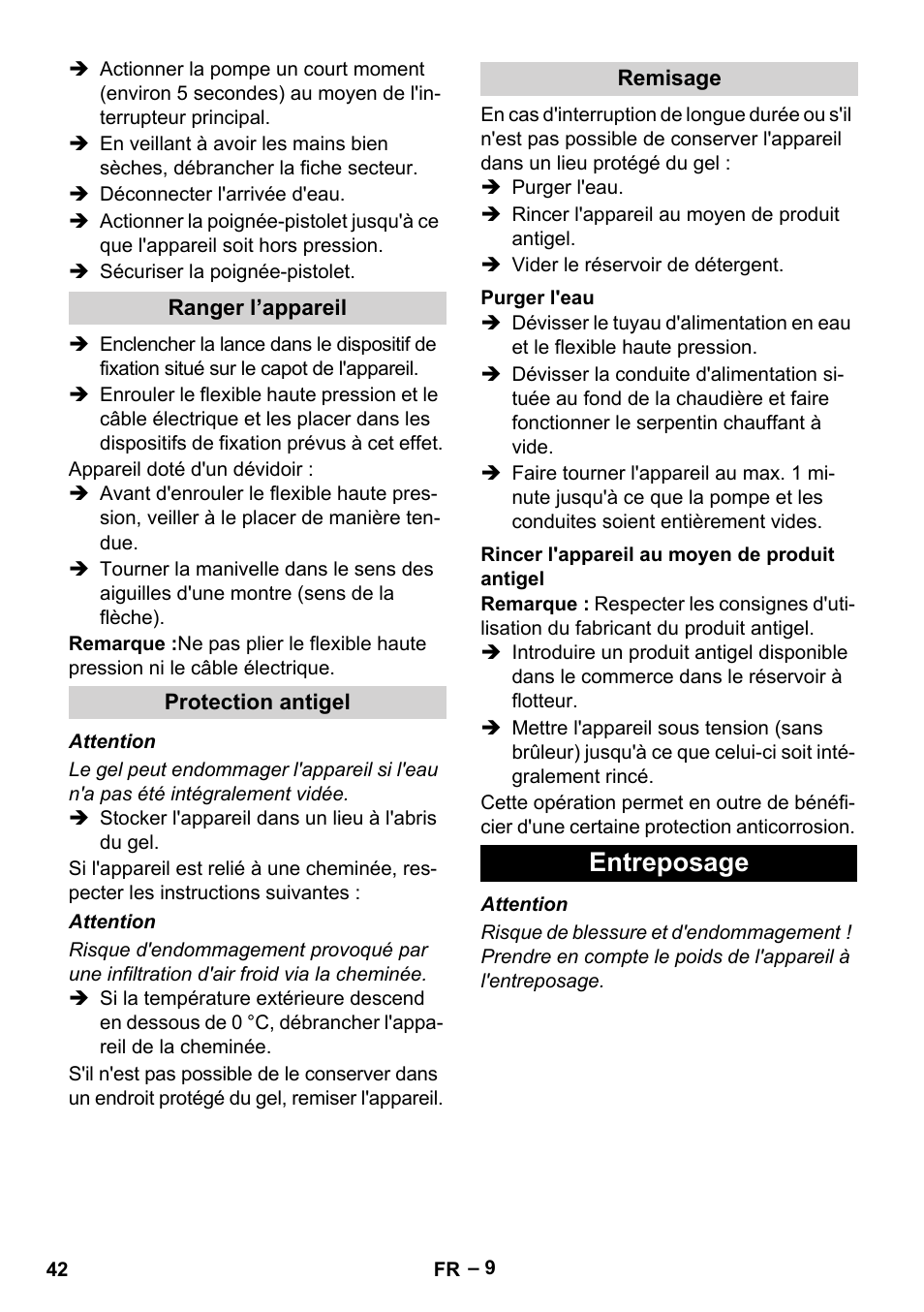 Entreposage | Karcher HDS 7-16 4C Basic User Manual | Page 42 / 376