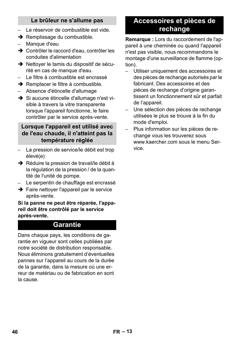 Garantie accessoires et pièces de rechange | Karcher HDS 7-16 4C Basic User Manual | Page 46 / 376