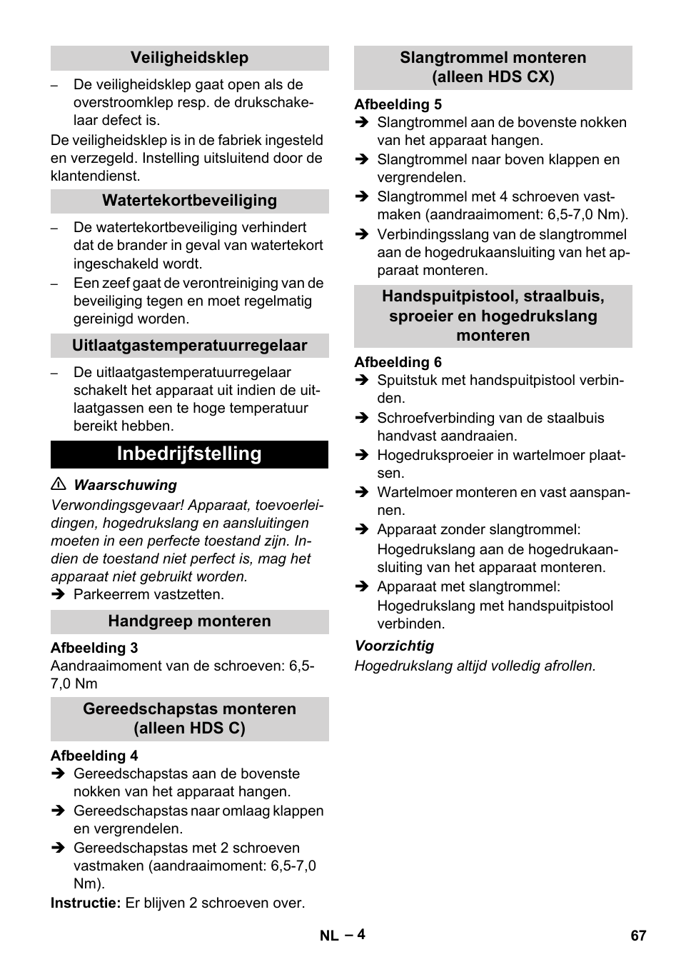 Inbedrijfstelling | Karcher HDS 7-16 4C Basic User Manual | Page 67 / 376