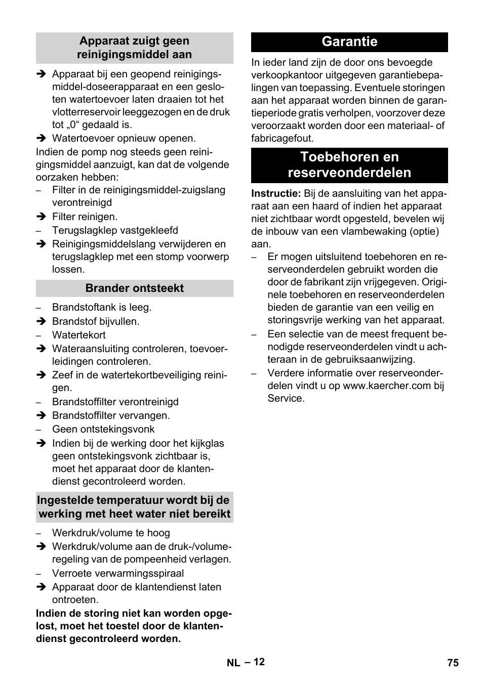 Garantie toebehoren en reserveonderdelen | Karcher HDS 7-16 4C Basic User Manual | Page 75 / 376