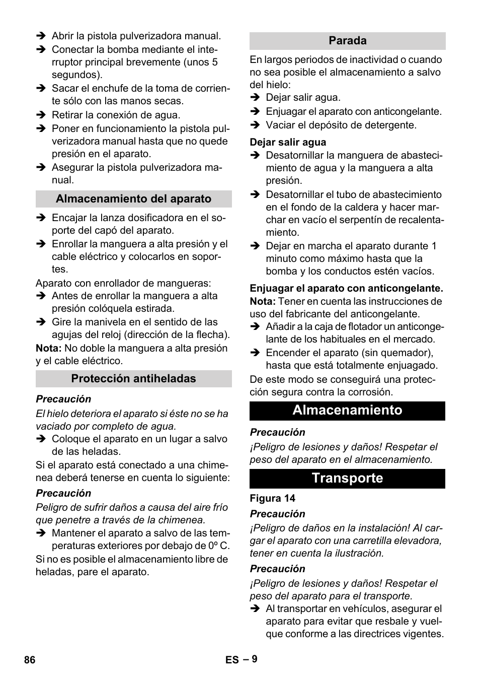 Almacenamiento transporte | Karcher HDS 7-16 4C Basic User Manual | Page 86 / 376