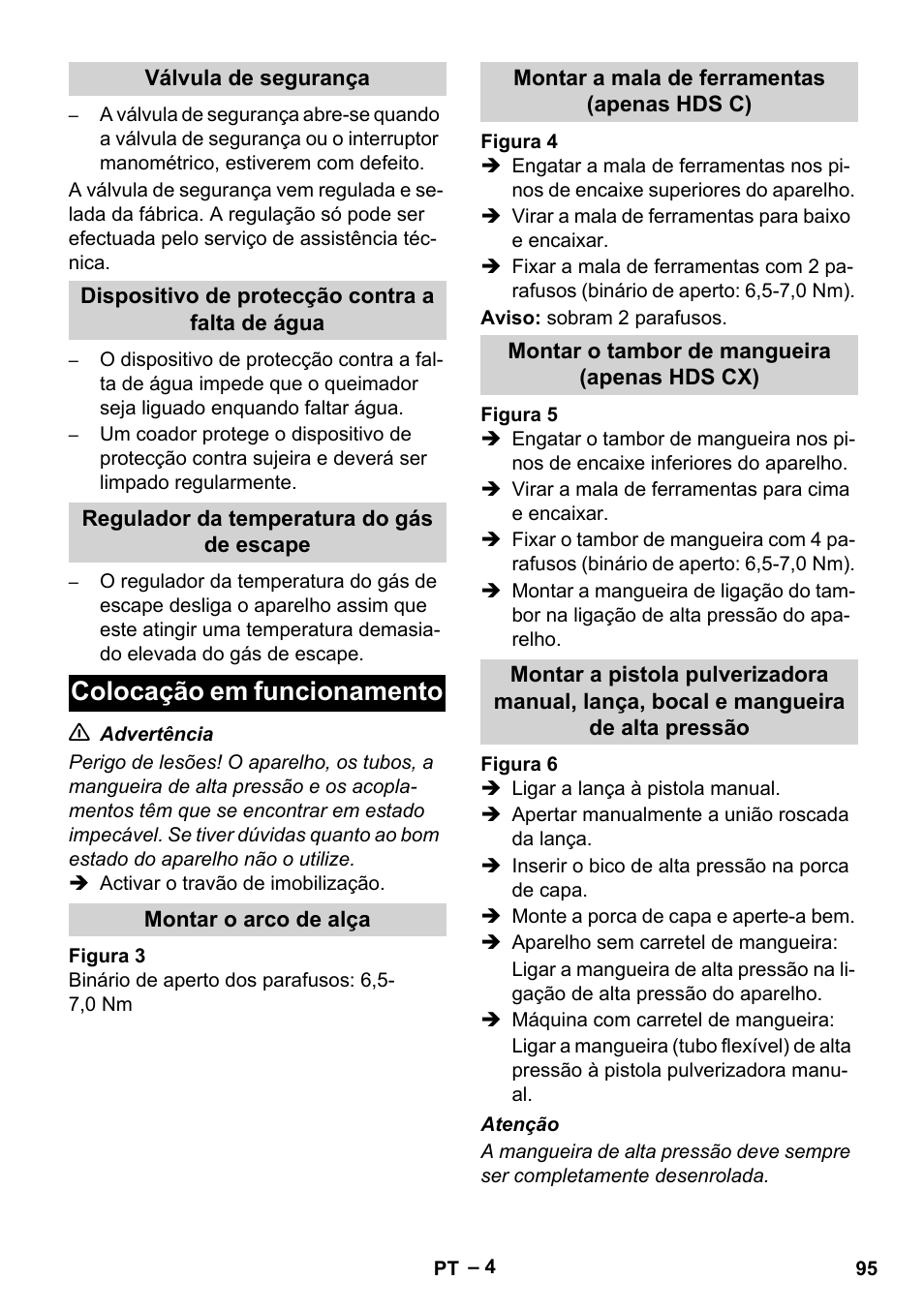 Colocação em funcionamento | Karcher HDS 7-16 4C Basic User Manual | Page 95 / 376