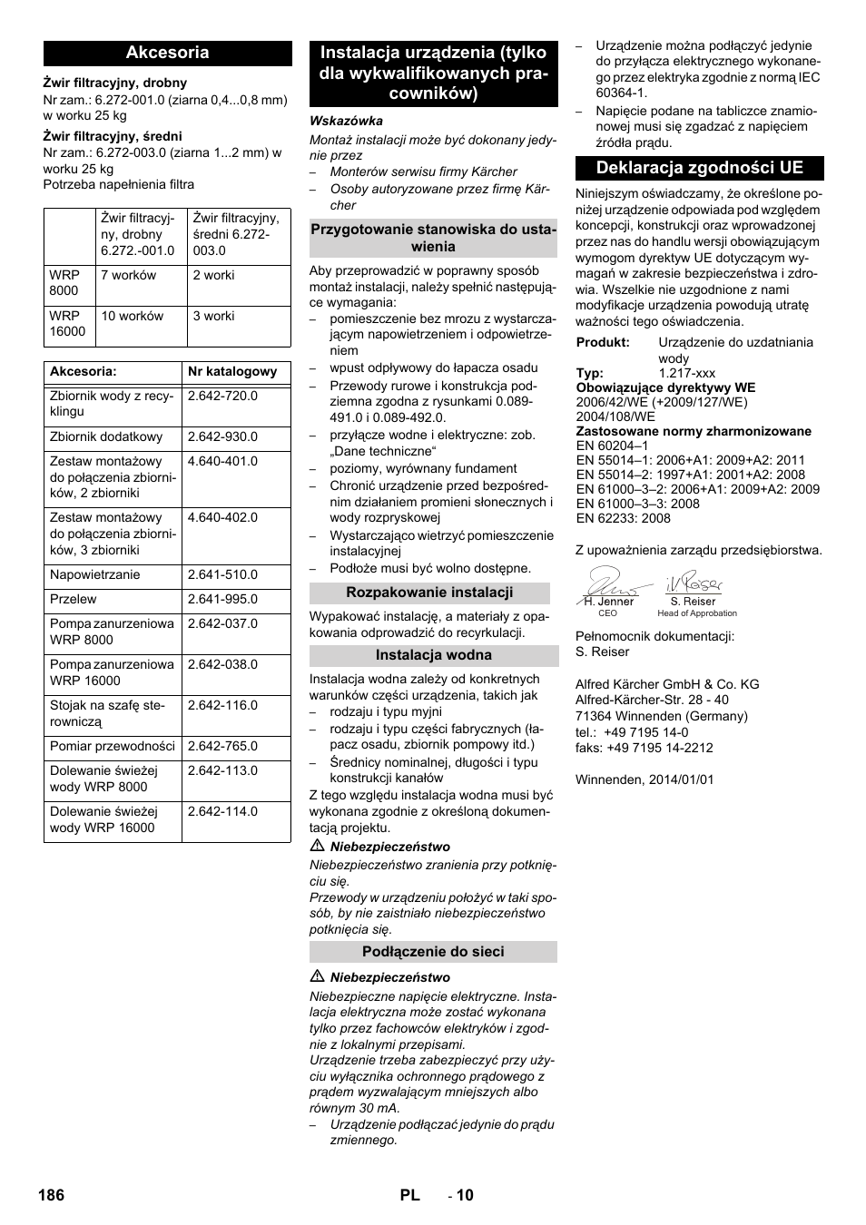 Akcesoria, Deklaracja zgodności ue | Karcher Système de recyclage des eaux usées WRP 16000 User Manual | Page 186 / 280