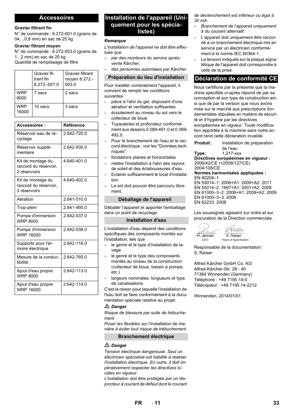 Accessoires, Déclaration de conformité ce | Karcher Système de recyclage des eaux usées WRP 16000 User Manual | Page 33 / 280