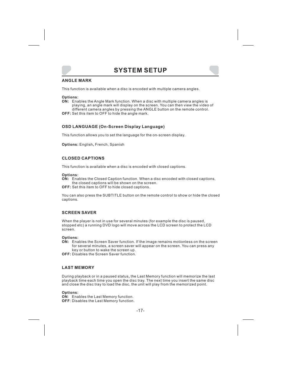 System setup | Audiovox DS9343TPK User Manual | Page 17 / 32