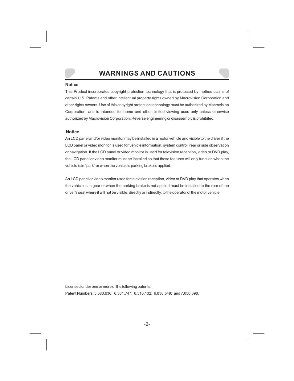 Warnings and cautions | Audiovox DS9343TPK User Manual | Page 2 / 32