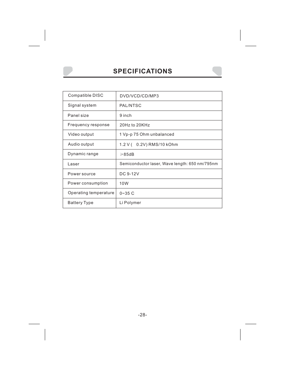 Specifications | Audiovox DS9343TPK User Manual | Page 28 / 32