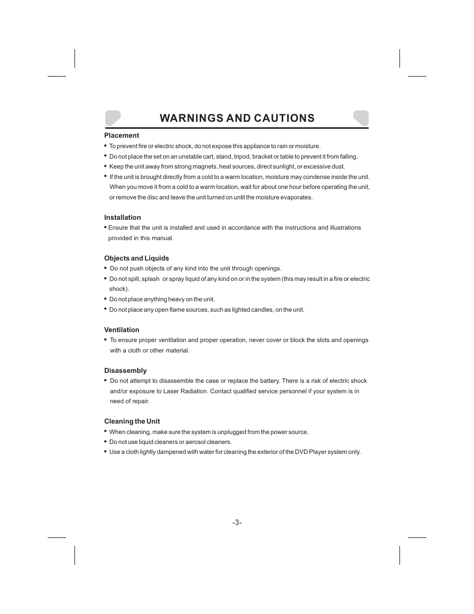 Warnings and cautions | Audiovox DS9343TPK User Manual | Page 3 / 32
