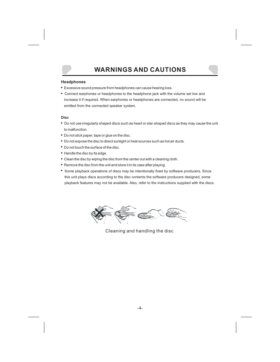 Warnings and cautions | Audiovox DS9343TPK User Manual | Page 4 / 32