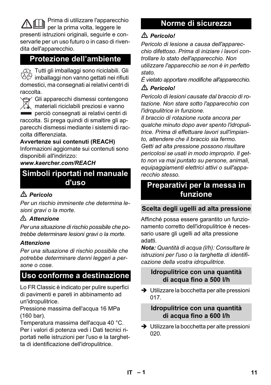 Italiano | Karcher Nettoyeur haute pression HD 5-15 C+ avec FR Classic User Manual | Page 11 / 84