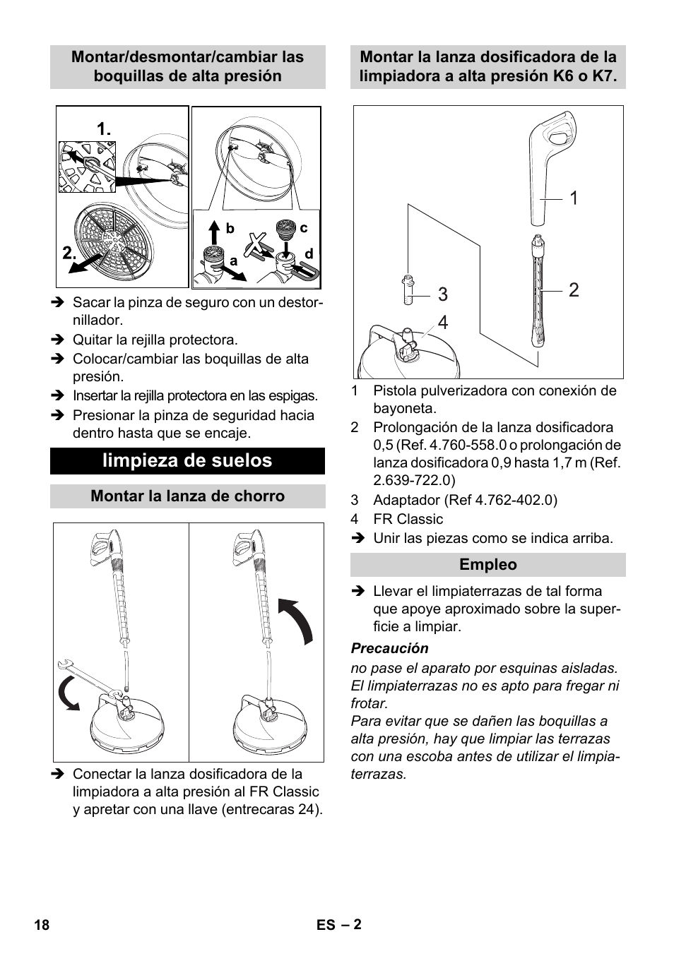 Limpieza de suelos | Karcher Nettoyeur haute pression HD 5-15 C+ avec FR Classic User Manual | Page 18 / 84